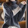 Women Warm Thick Soft Pullover Sweater Turtleneck Long Sleeve Knitted Color Block Patchwork Lady Winter Autumn Neck Protection