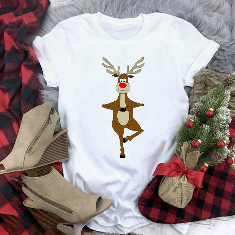 

Women Graphic Tee Santa Claus And Elk Holding Gifts White T-Shirt Women Fashion Short Sleeve Tshirt Female 90S White Tshirt L білий