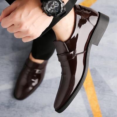 Men's Shoes, Casual Shoes, Young Men's Suits, Trendy Leather Shoes, Business Hong Kong-style Lacquered Surface, Pointed Head, Slip-resistant Cover,