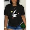 Women'S Athletic Wear Featuring A Stylish Round-Neck Short-Sleeve T-Shirt with A Cartoon Astronaut Design