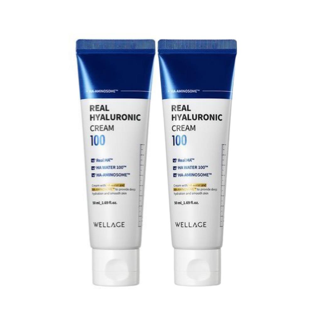 

WELLAGE Real Hyaluronic Acid 100 Cream 50 мл x 2 – Глубоко увлажняющий корейский увлажняющий крем для лица для сухой и чувствительной кожи