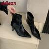 Mode Mode Elastische Damen Knöchel Stretch Stiefel mit Absätzen Schuhe Damen Spitzschuh Damen Moderne Kurze Stiefel Reißverschlüsse Schuhe