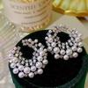 New Fashion Earrings Trend Unique Design Pearl Flash Zircon Irregular Round Stud Senior Jewelry Wedding Party Gift