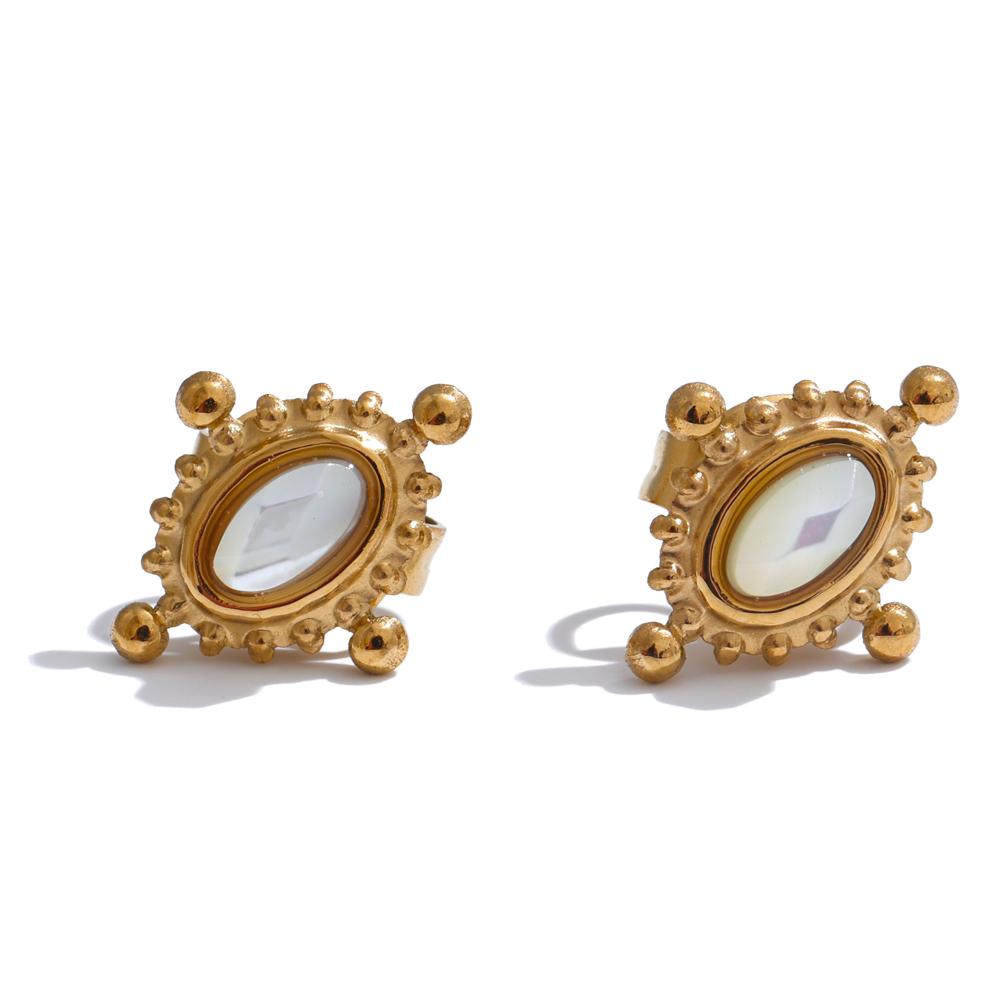 

Yhpup Smaller Fashion Stainless Steel Natural Stone Cast Stud Earrings Ring Chic New Style Exquisite France Daily Jewelry Gift