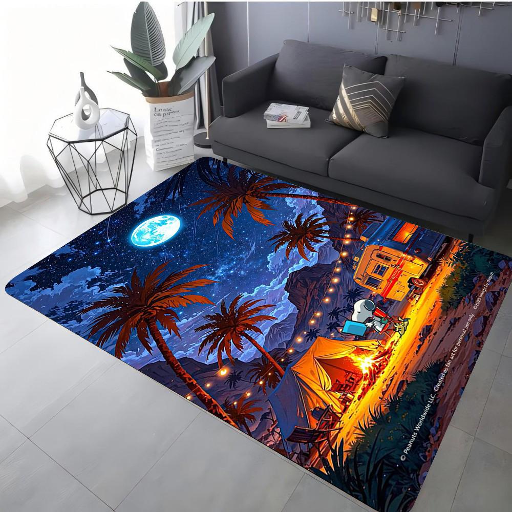 Camping Theme Carpet Various Styles With Night Campfire Tent Moon Mountain Palm Tree Art Designs Rug For Living Room Decor