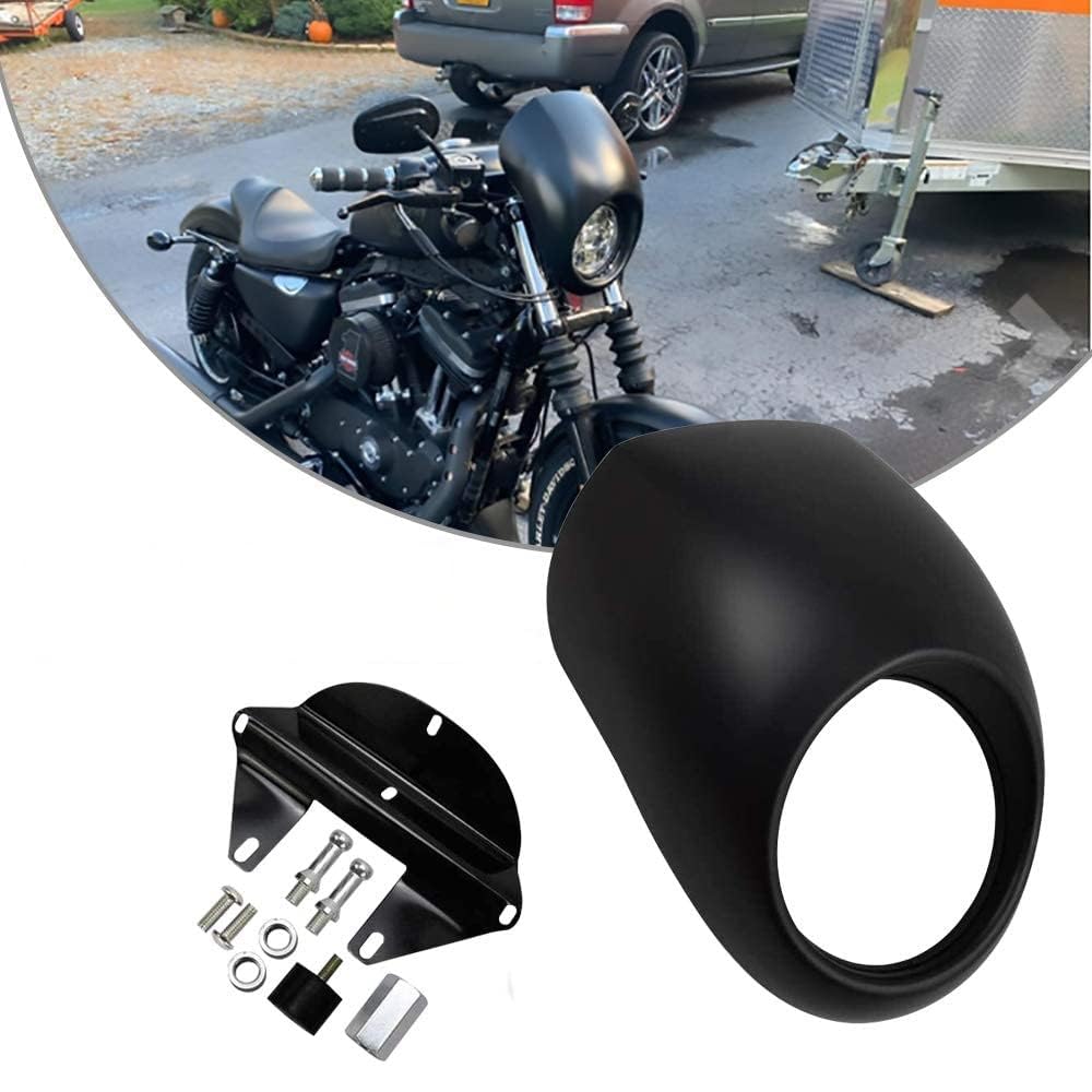 Chelhead Bikini Cowl 5.75" Headlight Fairing Windshield Tube for Harley-Davidson Sportster Dyna XL883 FXR FXD ABS Vivid Black XL883/1200 1200L