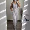 Women Fashion V Neck Sleeveless High Waist Wide Leg Pants Casual Two Piece Set