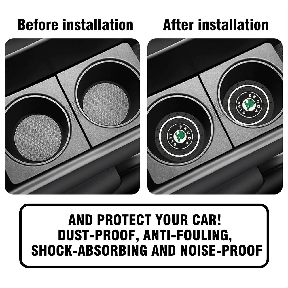2025 New 1/2/4Pcs Car Coaster Water Cup Mat Non-Slip Pad Accessories For Skoda Rapid Scala Kodiaq Fabia Kamiq Karoq Octavia 2 3