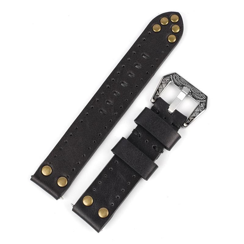 

Vintage Cowhide Leather Watch Strap with Flower Buckle - Men s Sizes 18, 20, 22, 24mm 18mm чёрный