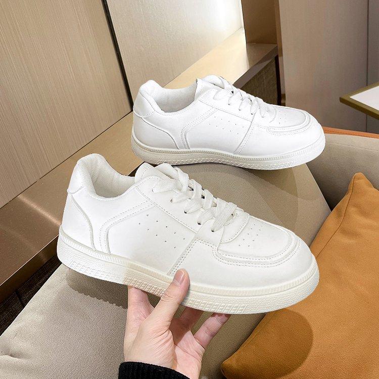Fashion 2025 Spring Women's Outdoor Sports Shoes Solid Color White Shoes Faux Leather Lace-Up Shoes Athletic Sneakers For Casual Activit