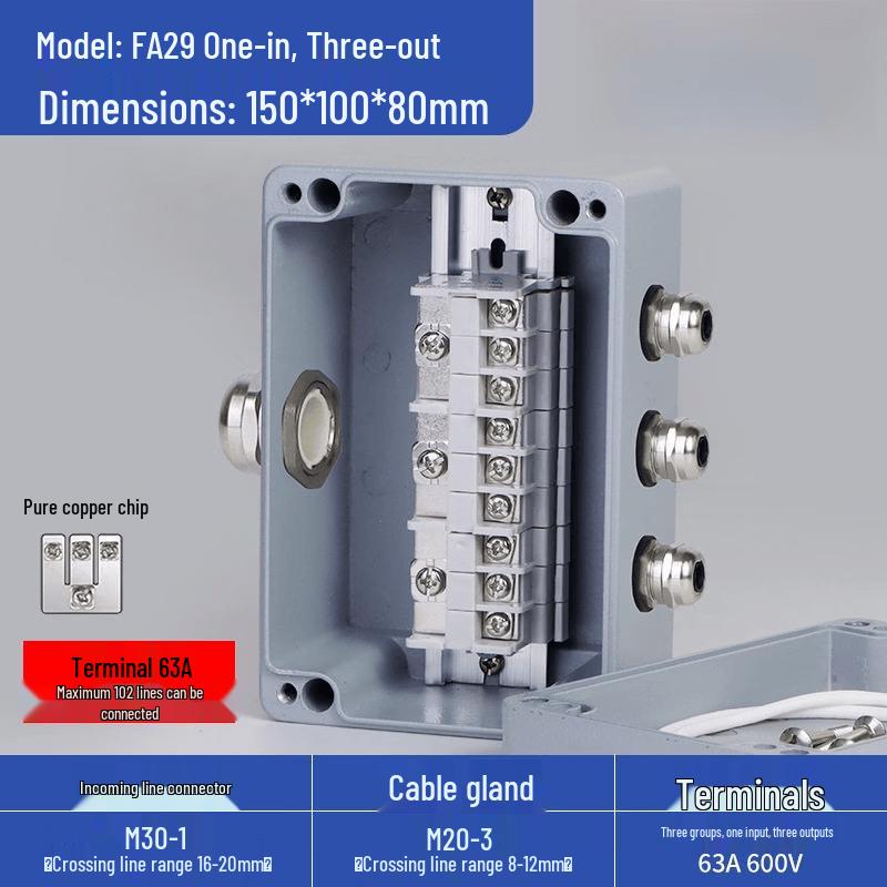 

Aokewen FA29 63A Waterproof 1-in 3-out Cast Aluminum Junction Box