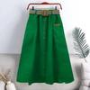 2024 Spring/Summer Korean Style Elastic High Waist A-Line Midi Skirt with Large Pockets and Slit