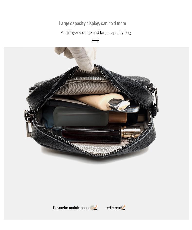 Women's Genuine Leather Lychee Pattern Shoulder Crossbody Bag - Versatile Small Square Design