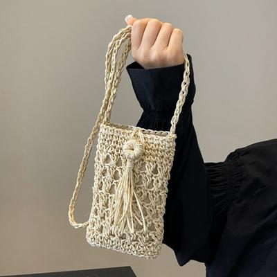Damska Vintage Torba na Telefon Crossbody Ręcznie Pleciona ze Słomy Mini Portmonetka Wakacyjna Damska Codzienna Saszetka na Telefon Komórkowy Streetwear