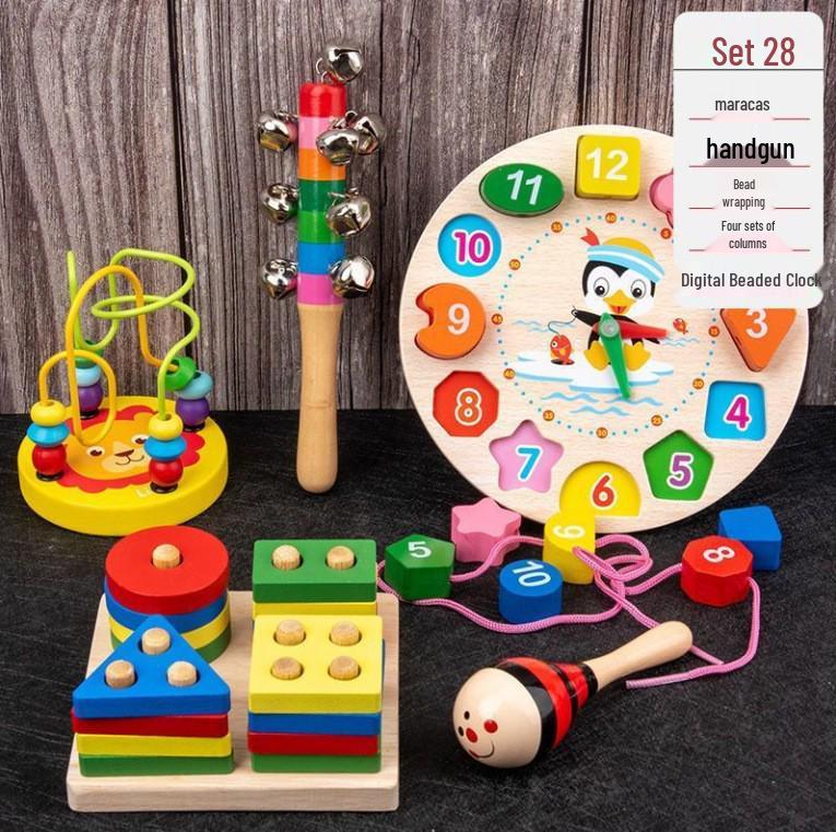 Wooden Educational Building Blocks and Beaded Xylophone Set for Infants and Toddlers – Ideal Children's Day Gift