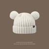 Cute bear wool hat women's winter plush warm fluffy autumn and winter big head circumference knitted hat
