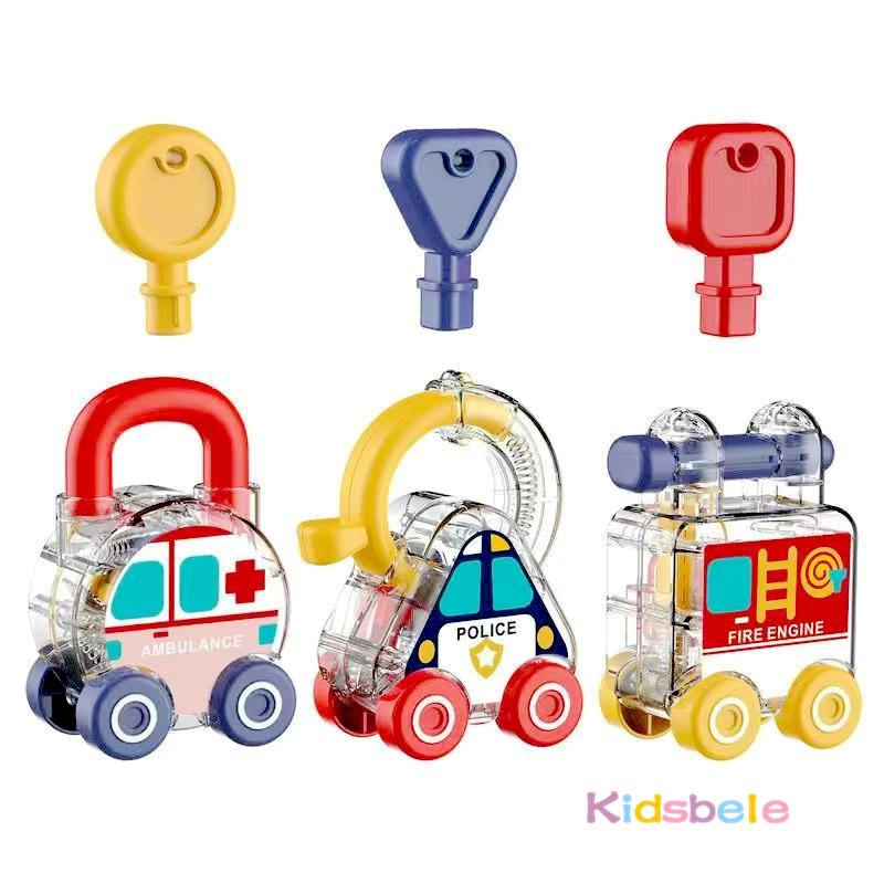 Montessori Baby Lernschlösser und Schlüssel Frühes Lernpuzzle Spielzeug 3 Stück Hand-Auge-Koordination Sensorisches Auto-Spielzeug für Kleinkinder
