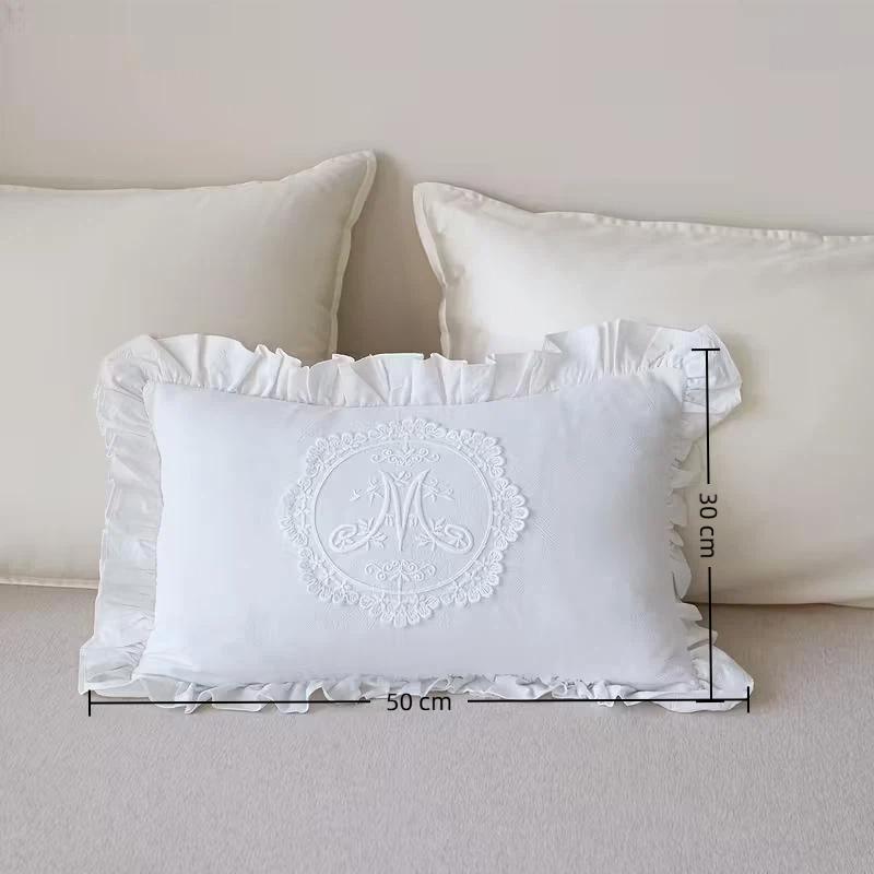 Lotus Frill French Lace Pillow Cover Wrinkle-Resistant Washed Material Soft Cushion Cover for Patio Balcony Sofa