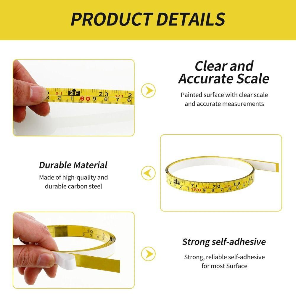 Durable Self-Adhesive Measuring Tape Imperial and Metric Scales Steel Metal Tape Measure Left-Right Reading Ruler Drafting
