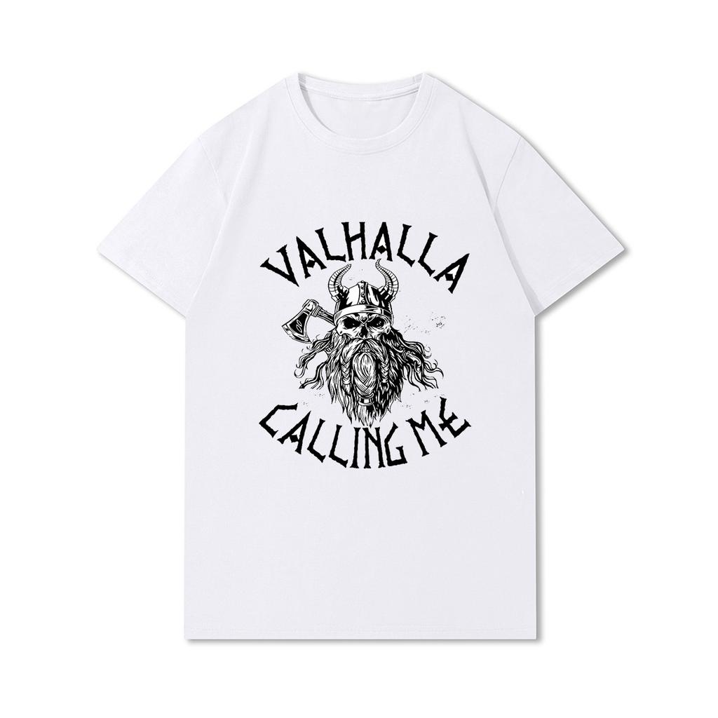 100% Cotton Summer Men T Shirts Viking Vintage Skull Beard with Headphone Printed Casual Top Tees