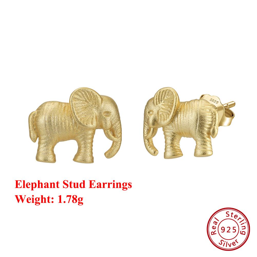

Effie Queen 925 Solid Sterling Silver 14k Gold Elephant Stud Earrings Simple Jewelry for Women Banquet Party Casual Gift SE404