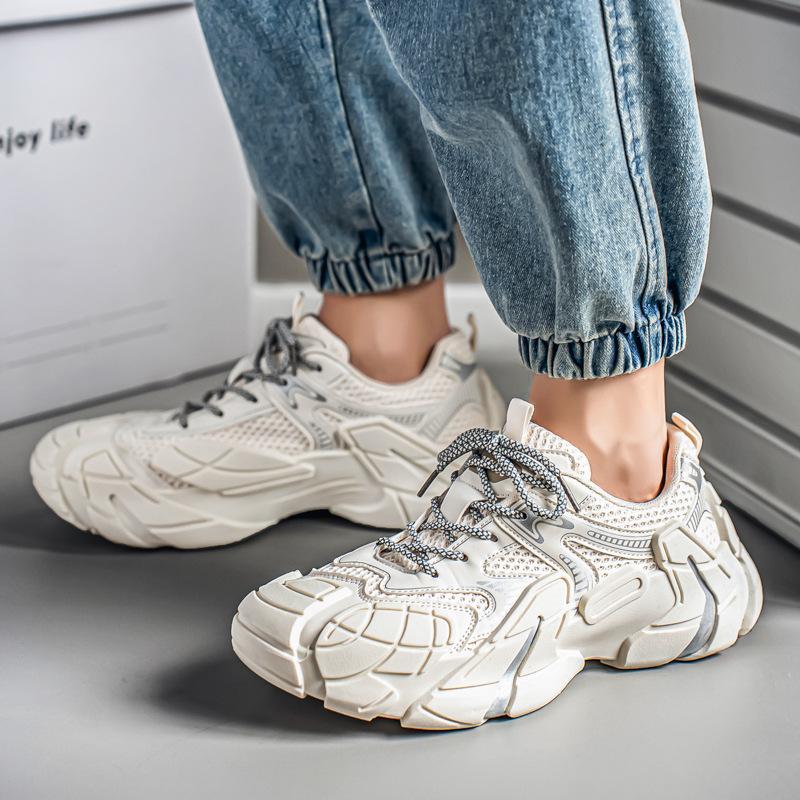 Spring and Summer Mesh Breathable Trendy Shoes, New Thick-soled Trendy Wear-resistant Sports Shoes, Men's Youth Running Sports Shoes