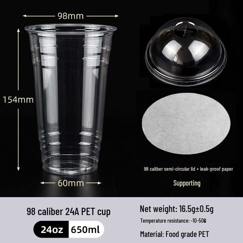 Disposable PET Plastic Cup with Lid - 98mm Caliber for Milk Tea, Coffee, Lemon Tea, or Iced Drinks