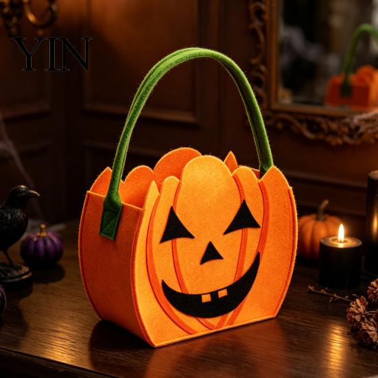 Portable Candy Containers Halloween Felt Bag for Kids, Pumpkin Bat Trick or Small Gift Sacks Kids Treat Tote Bags, Reusable Thickened Party