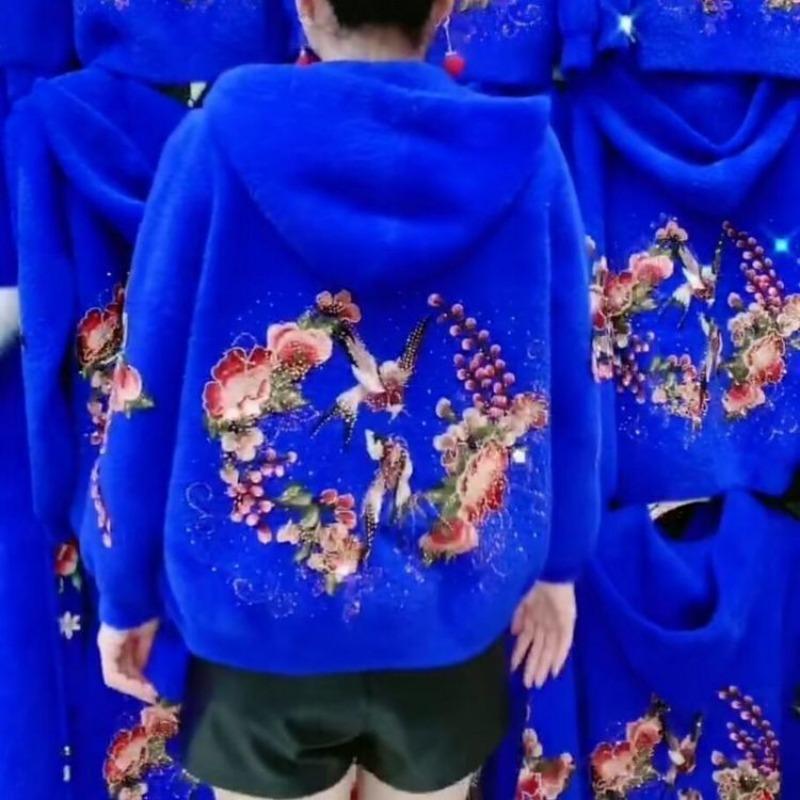 

Осенне-зимняя женская куртка из норкового бархата с длинными рукавами, утолщенный теплый кардиган, топы 6XL синий