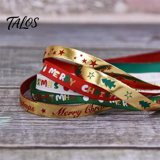 Shiny Printed Ribbon for Apple Wrapping Christmas Gold Foil Ribbon, Merry Decorative Fabric Gift Holiday Packing, Xmas Party Decorations Festive Wired