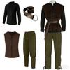 4 Pcs Men's Halloween Renaissance Costume Set Medieval Vest Shirt Ankle Banded Pants Viking Belt Armband Pouch