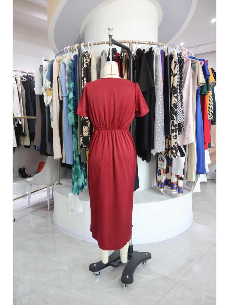 Women's Satin Crossover Wrap Dress - Spring/Summer Short Sleeve Long Irregular Skirt