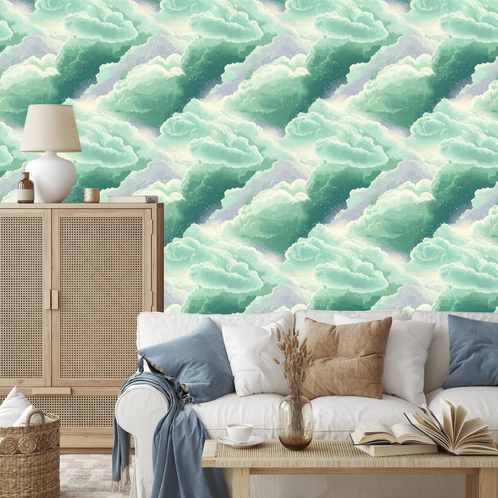 Watercolor Galaxy Mint and Sea Wallpaper for Living Room and Bedroom 50x1000