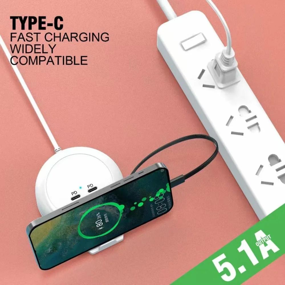 USB C Charger 4 Ports with Type C Cable 5.1A High Speed Wall Socket Mobile Phone Quick Charger Adapter USB HUB Extender For Home