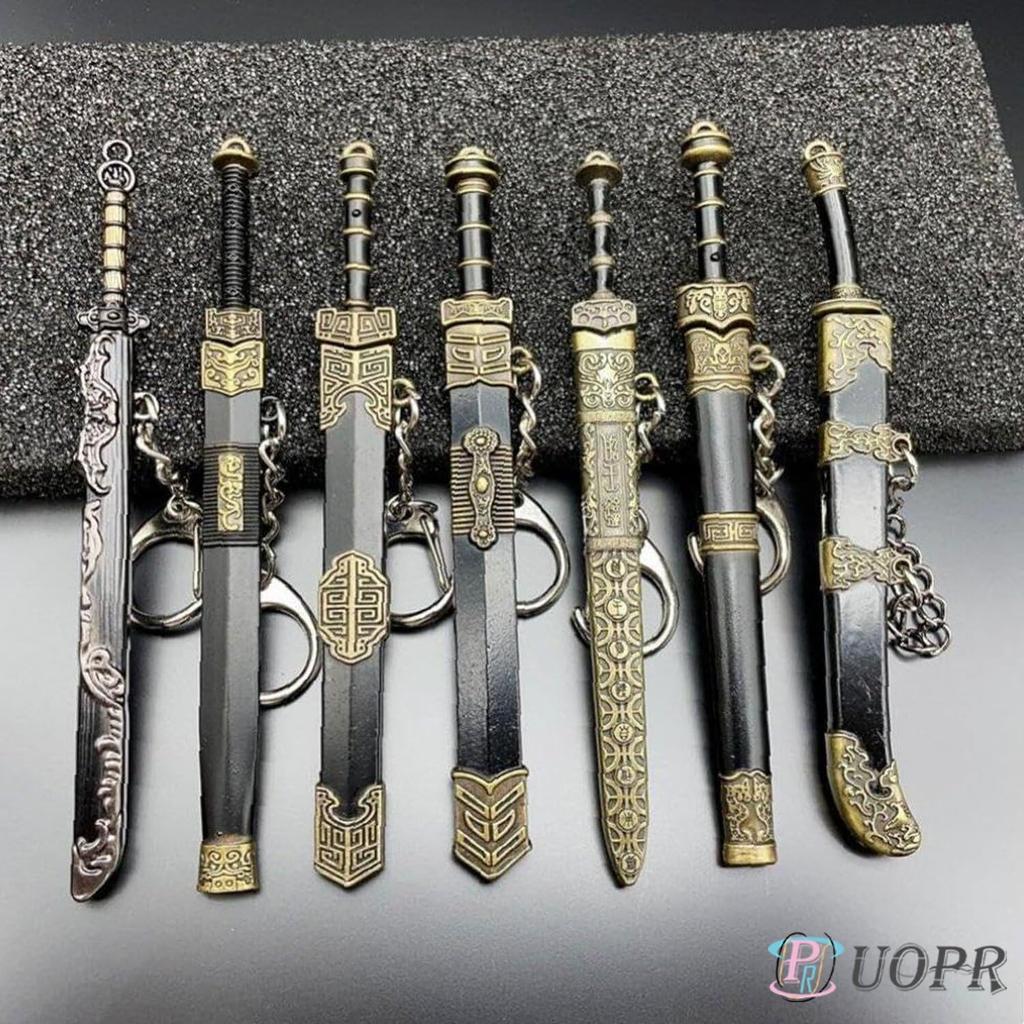Keychain Mini Sword with Sheath Decoration Ancient Uncut Blade Weapon Collectible Chinhan Knife Pendant [UOPR] Pattern, Model,