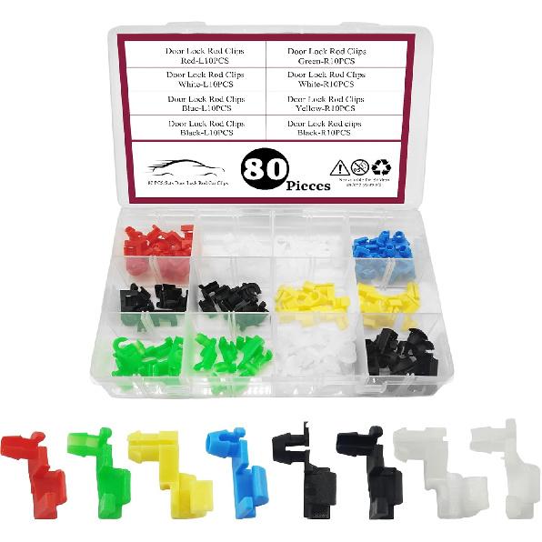 80PCS Door Lock Rod Car Clips Assortment Kit, Door Tall Clips, Tailgate Handle Rod Clip, Car Accessories Left And Right Door Handle Rod End Clip