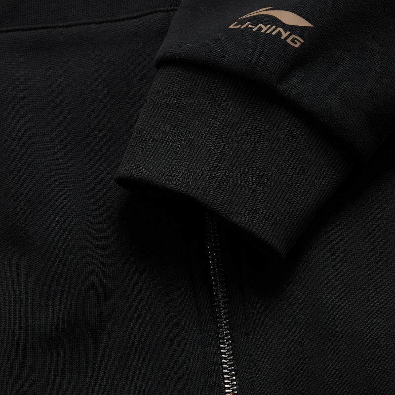 Li Ning Weekend Youth Infrared Warm Antistatic Antibacterial Versatile Casual American Vintage Logo Hooded Fleece Warm Cardigan Sweatshirt AWDUA11-6