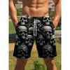 Heren Zwart en Grijs Contrast Driedimensionale Schedel Print Casual Shorts