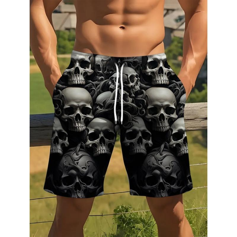 

Men s Black and Gray Contrast Three-dimensional Skull Printed Casual Shorts S
