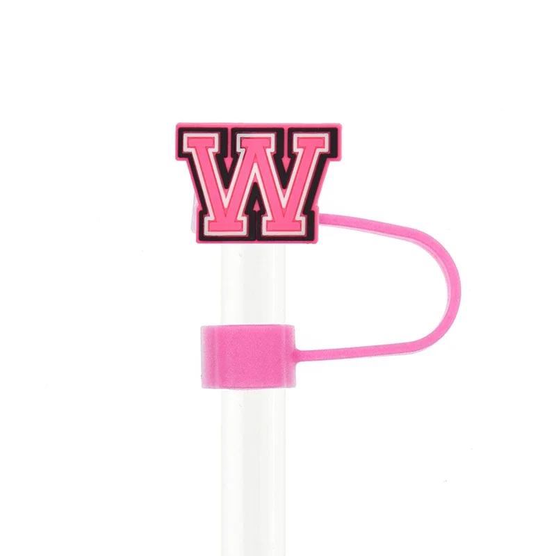 1PC Pink Letter PVC Straw Covers Cap Compatible For Most 30&40Oz Cup 10mm Straw Toppers Reusable Splash Proof Straw Caps