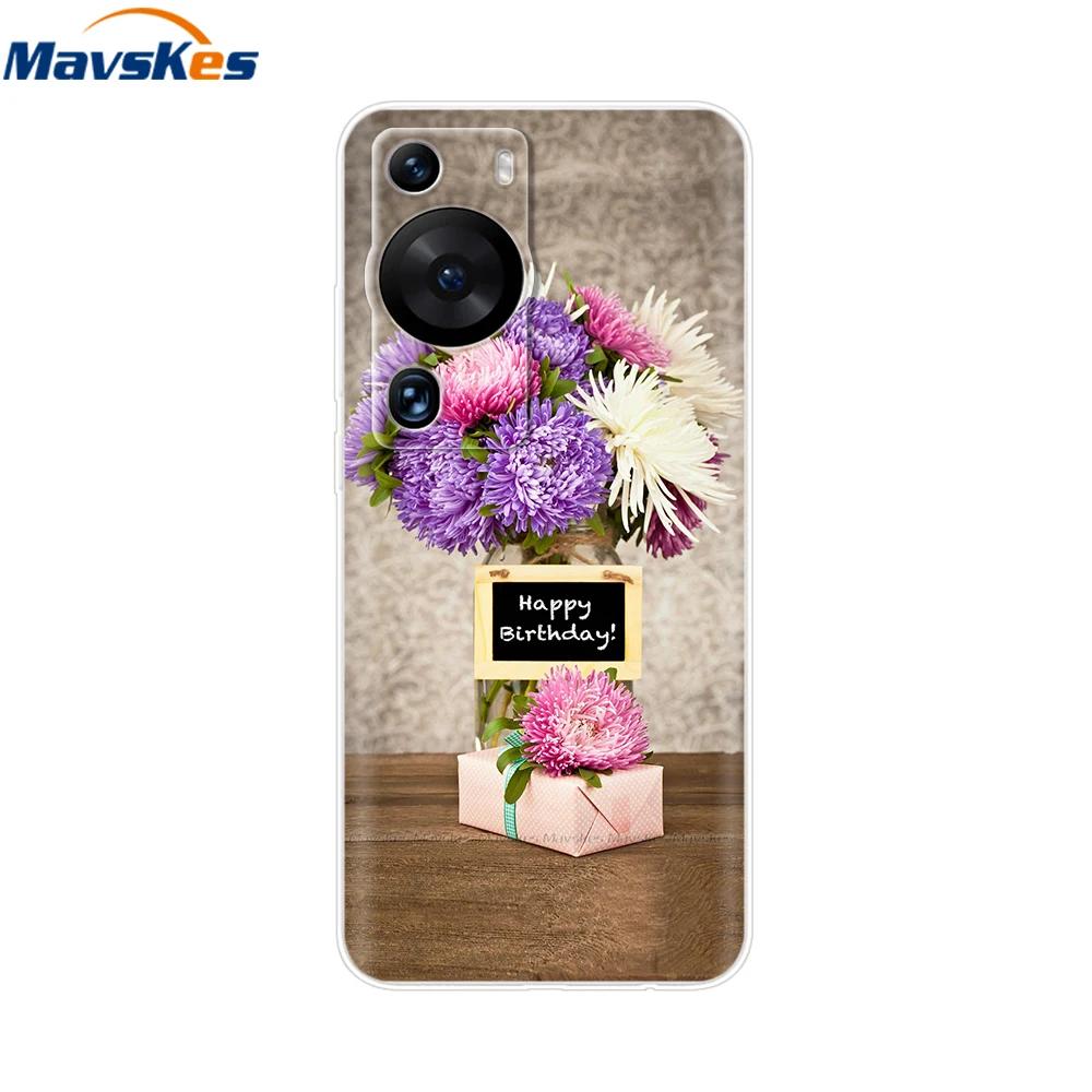 For Huawei P60 Pro Case Cute Heart Cartoon Painted Silicone Clear TPU Back Cover For Huawei P 60 P60 2023 P60Pro Phone Cases
