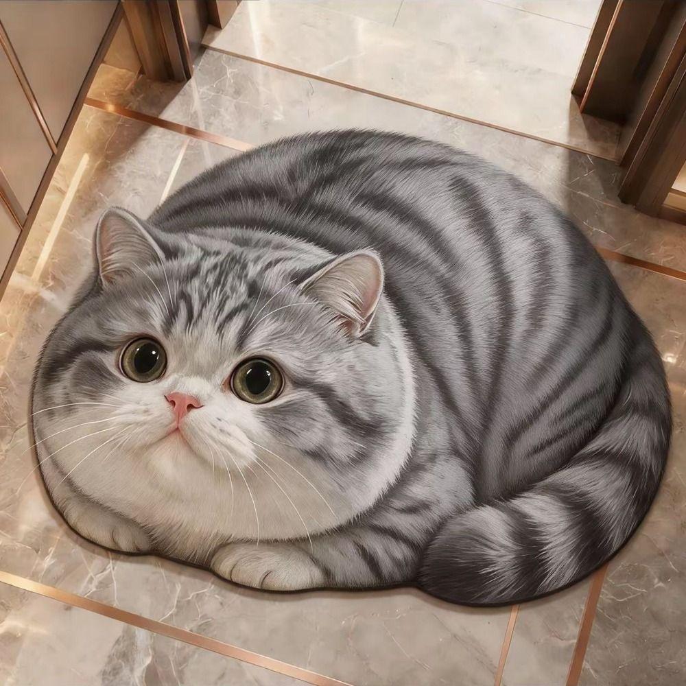 Diatomaceous Earth 3D Cat Floor Mat 45×60CM Bedroom Door Rug Creativity Bathroom Carpet Home Decor