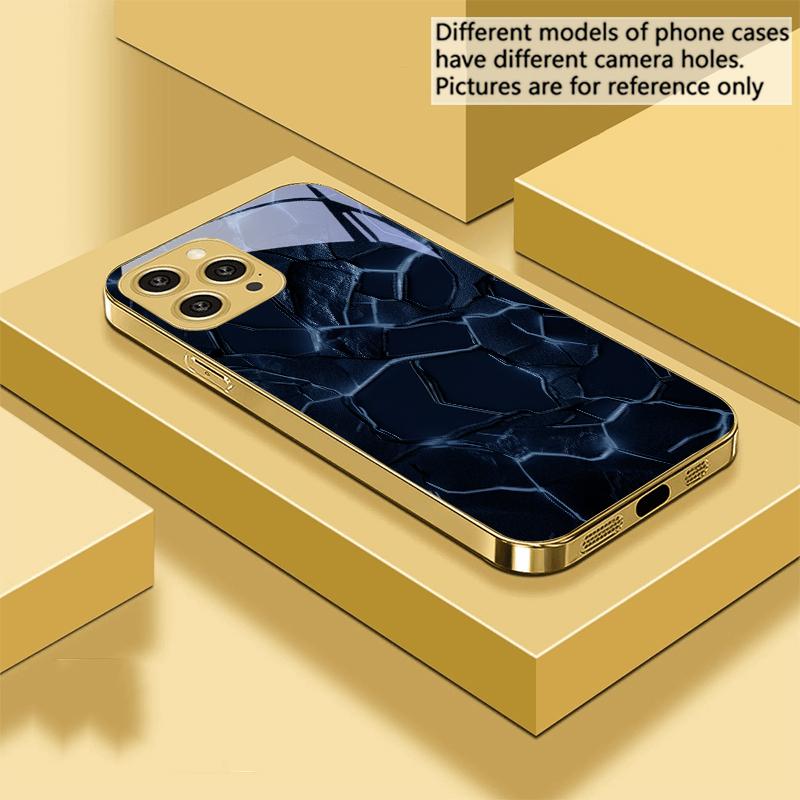 Red Lava Texture Pattern For IPhone 16 Pro Max 15 P Ro 14 13 Plus 12 Mini 11Pro Max XS Max XR Golden Tempered Glass Phone Case