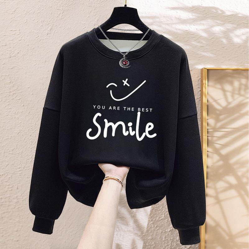 Autumn and winter velvet thickened trendy letter hoodless sweater women's pure cotton oversize Korean version of student loose coat