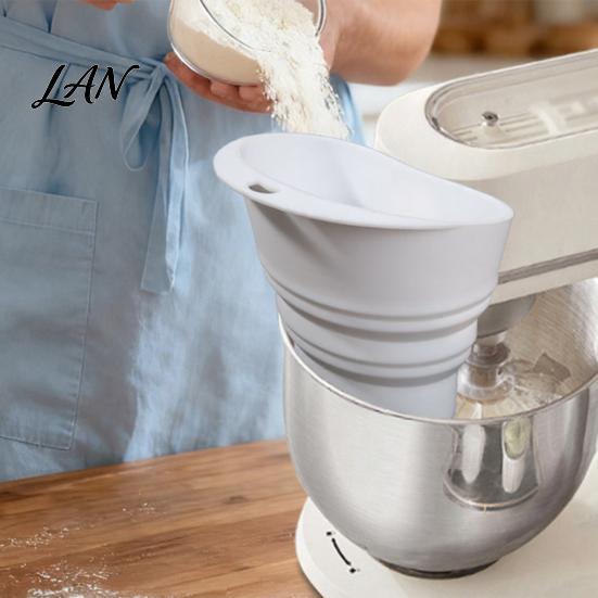 Professional Baking Accessories Flour Funnel And Bowl Cover for Kitchen Aid Mixer, Mess Free Silicone Collapsible Pouring Mixer Shield Attachment,