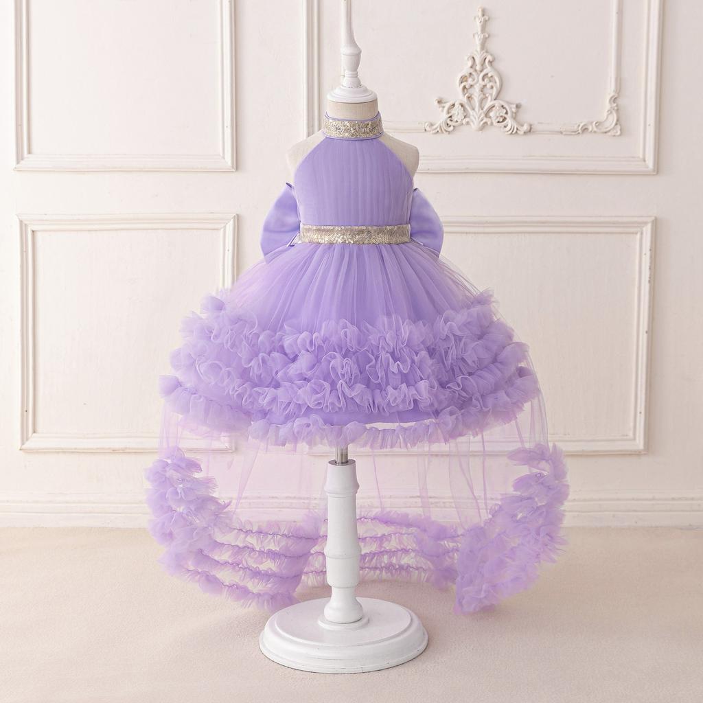 Kinderkleid Schleppen Prinzessinkleid Neckholder Mesh Tutu Rock Kuchenkleid Laufstegkleid Klavieraufführungskostüm