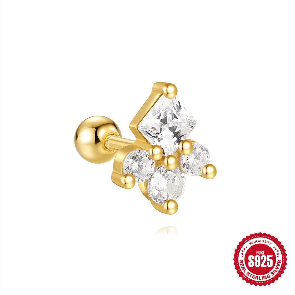 S925 Sterling Silver Red Earrings Square Gravel Popping Stud Earrings Exquisite Versatile Twist Ball Ball Puncture Earbone Stud