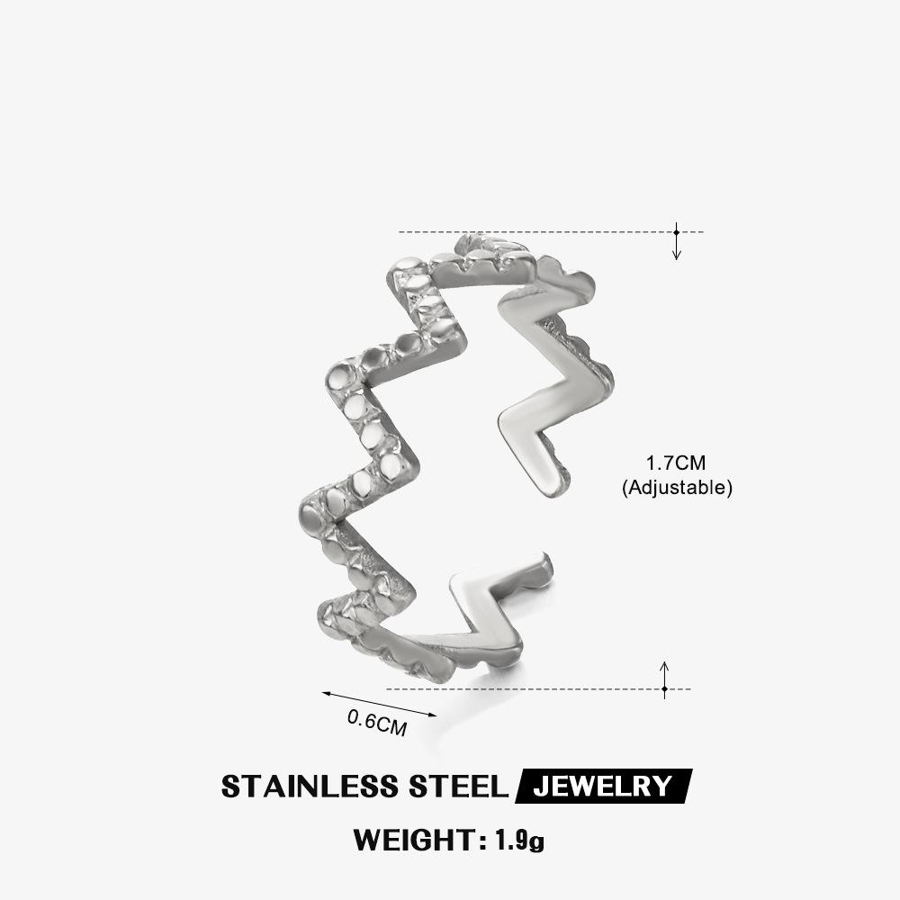Simple Wave Shaped Open Ring Women Trendy Minimalist Geometric Finger Rings Stainless Steel Gold Color Waterproof Zircon Gift Open