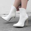 Damen kurze Stiefel mit hohen Absätzen, sexy, europäischer und amerikanischer Stil, spitz zulaufend, dünner Absatz, große, einfarbige kurze Stiefel