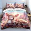 Cozy Deer Family Picnic Scene Exquisite Three-Piece Bedding Set Gift For Kids And Adults